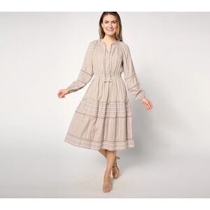 Destination 365 Regular Printed Clipped Dot Midi Dress Light Brown XL